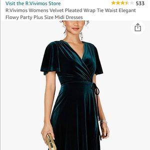 Green plus size velvet wrap dress